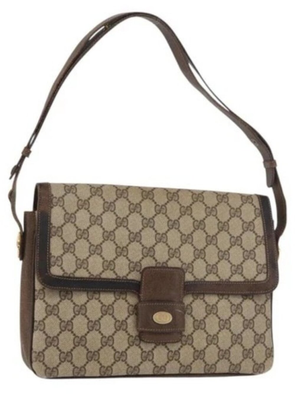GUCCI GG Supreme Horsebit Shoulder Bag PVC Beige Gold 001 16 4084 Auth 175390